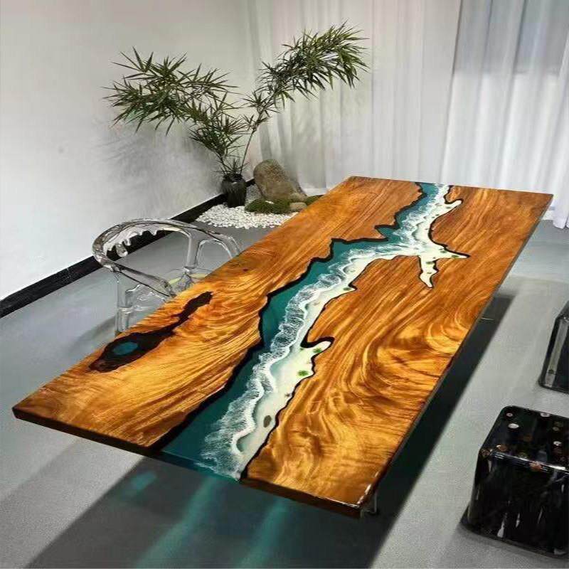 环氧树脂茶桌胡桃木河流桌实木大板轻奢原木茶台餐桌办公桌