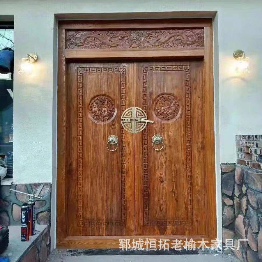 老榆木仿古木门中式大门中式仿古木门榆木老式木门庭院实木大门