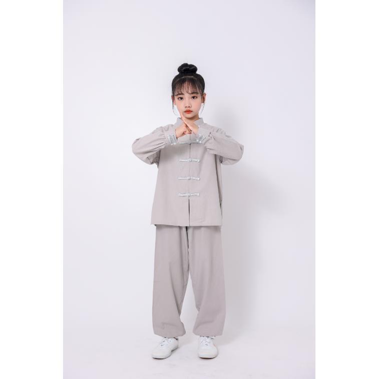 正品儿童棉麻太极粉色演出袖八段锦练功长短服服装男女生服武术表