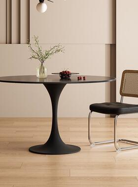 进口岩板圆桌小户型家用圆形餐桌简约白色餐厅桌椅组合亮光德利丰