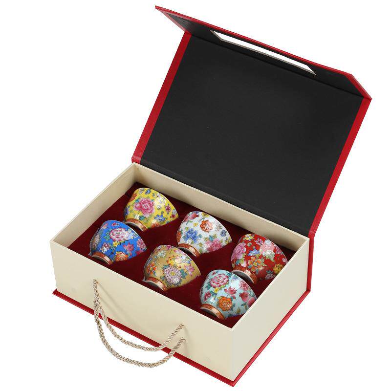 高白瓷珐琅彩扒花品茗杯万花斗笠茶杯
