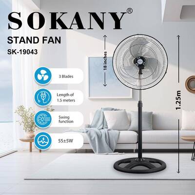 出口SOKANY19043电风扇家用18寸落地扇大风力3叶风扇STAND FAN