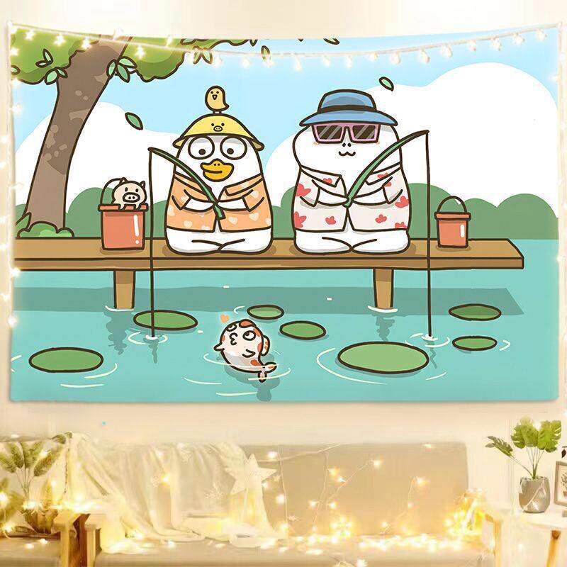 小刘鸭卡通插画挂布网红可爱ins风墙布卧室墙面装饰创意背景布