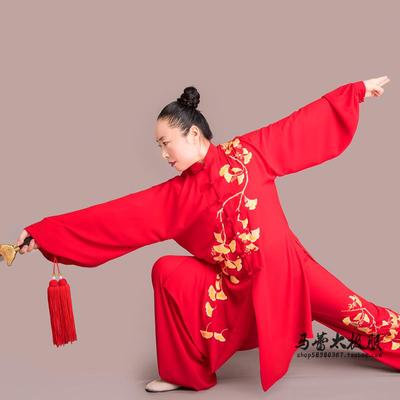 高档太极服马新款太蕾极服武术杏表服精绣金黄银飘武演太极服