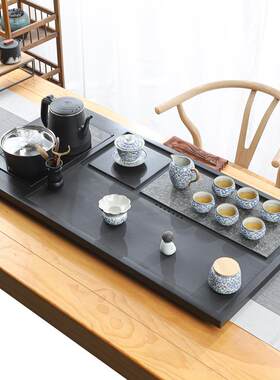 天然整块乌金石茶盘全自动一体茶具套装家用功夫电磁炉客厅大茶台