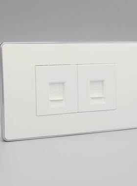 120型/118型二位盒通用网线插座面板 纯白双电脑两口网络模块插座