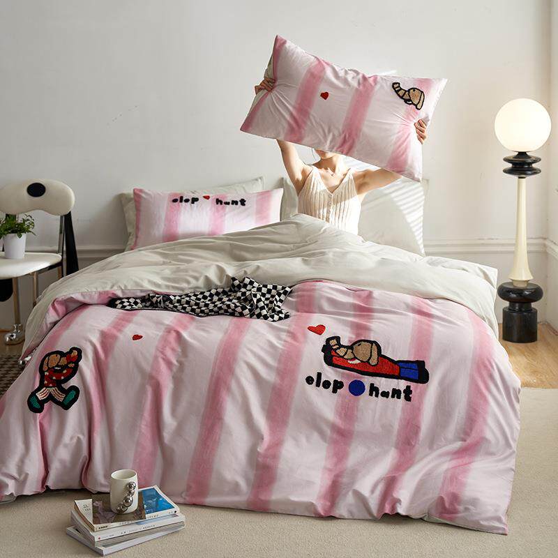 A类母婴纯棉加厚磨毛四件套 秋冬全棉贴布绣床单被套保暖床上用品