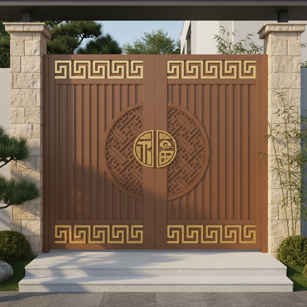 中式铝合金庭院门庭院别墅双门新中式大门铝艺双开关电动大门定制