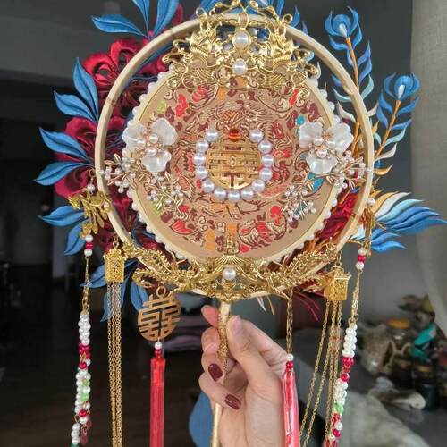 新娘结婚团扇中式高端婚礼重工DIY材料包秀禾喜扇双面双色高级感