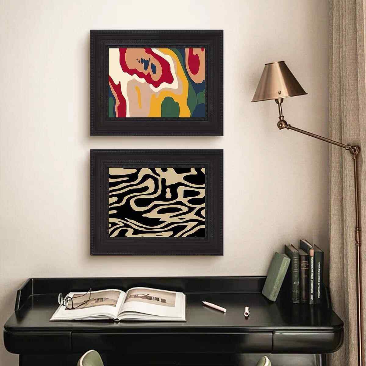 中古法式复古装饰画高级感美式小众餐厅书房卧室实木画框挂画玄关