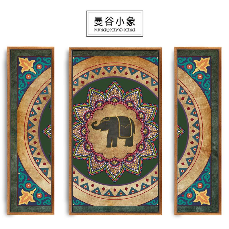 东南亚泰式曼谷小象装饰画瑜伽馆复古壁画客厅卧室民族风大象挂画图片