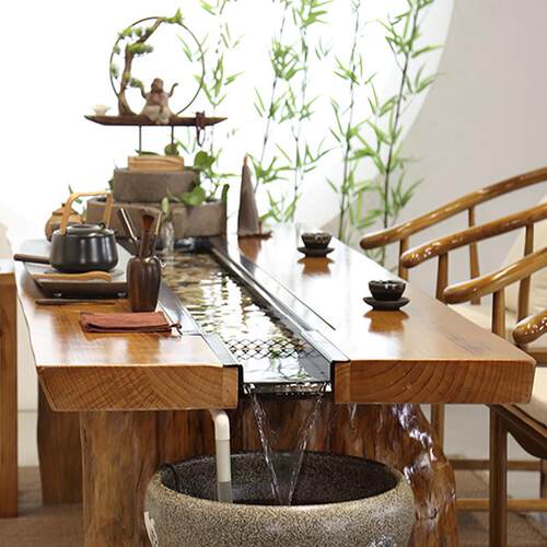 新中式实木茶台家用客厅禅意仿古茶桌椅组合循环流水创意养鱼茶桌