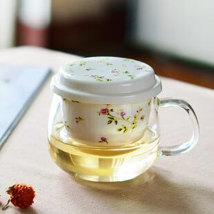 高鹏硅玻璃茶杯 水杯泡花茶杯 带盖带过滤杯子