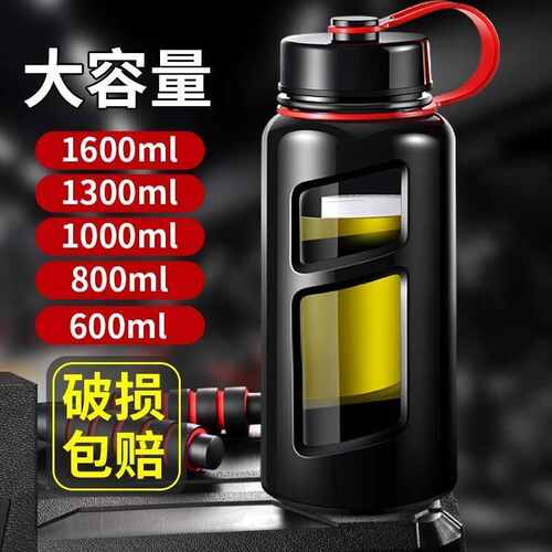 700-2000ml大容量玻璃杯男女塑玻双层水杯子茶水分离隔热户外泡茶