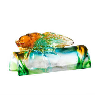 书房镇纸个性创意金蝉书法笔插知足常乐琉璃摆件用品家居