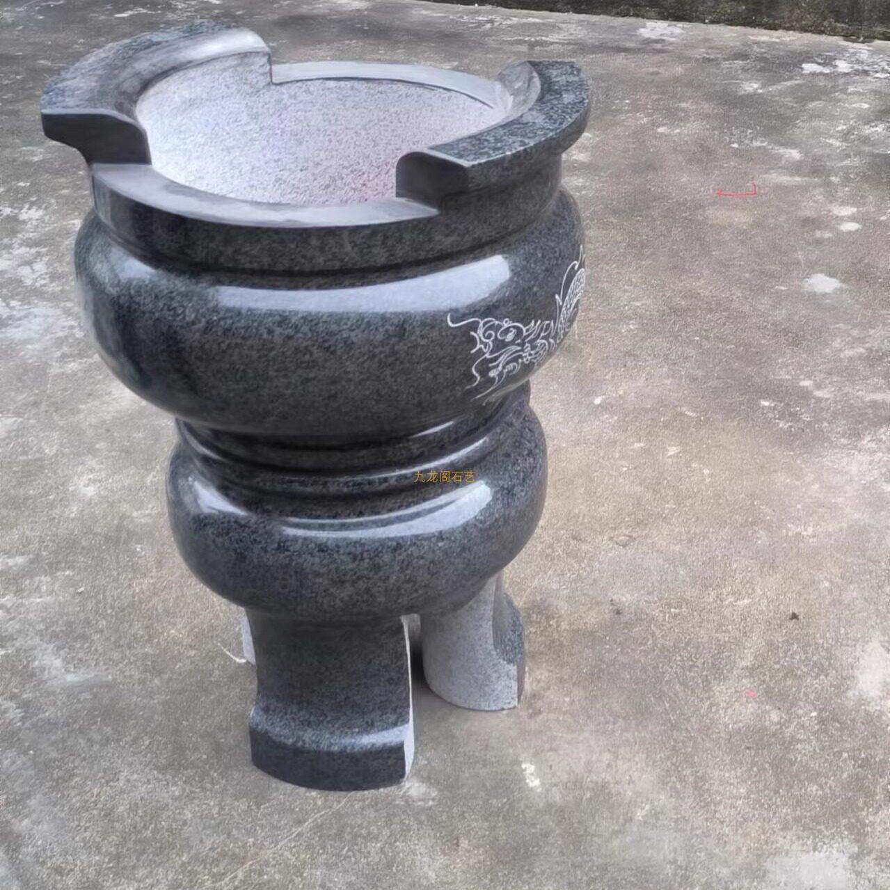 天然青石圆香炉龙凤寺庙整石打造大石炉复古传统镇宅祠堂石鼎摆设