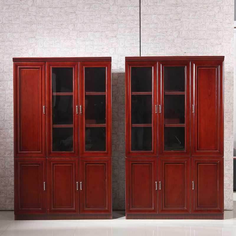 办公室落地文件柜油漆现代中式贴实木皮木质两门八门实木资料柜子