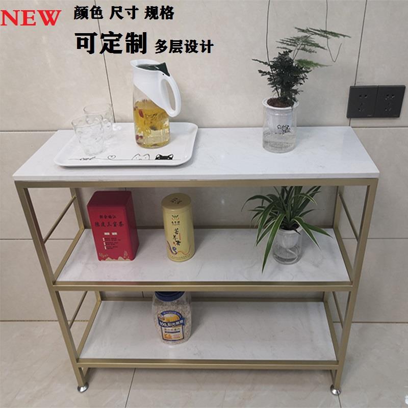 定制北欧轻奢大理石实木多层置物架落地客厅微波炉烤箱厨房收纳