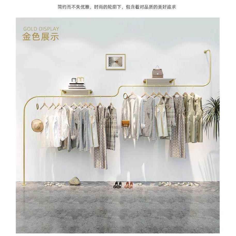 货架银色服装店展示架上墙服装架落地式挂衣架子侧挂陈列架中岛架