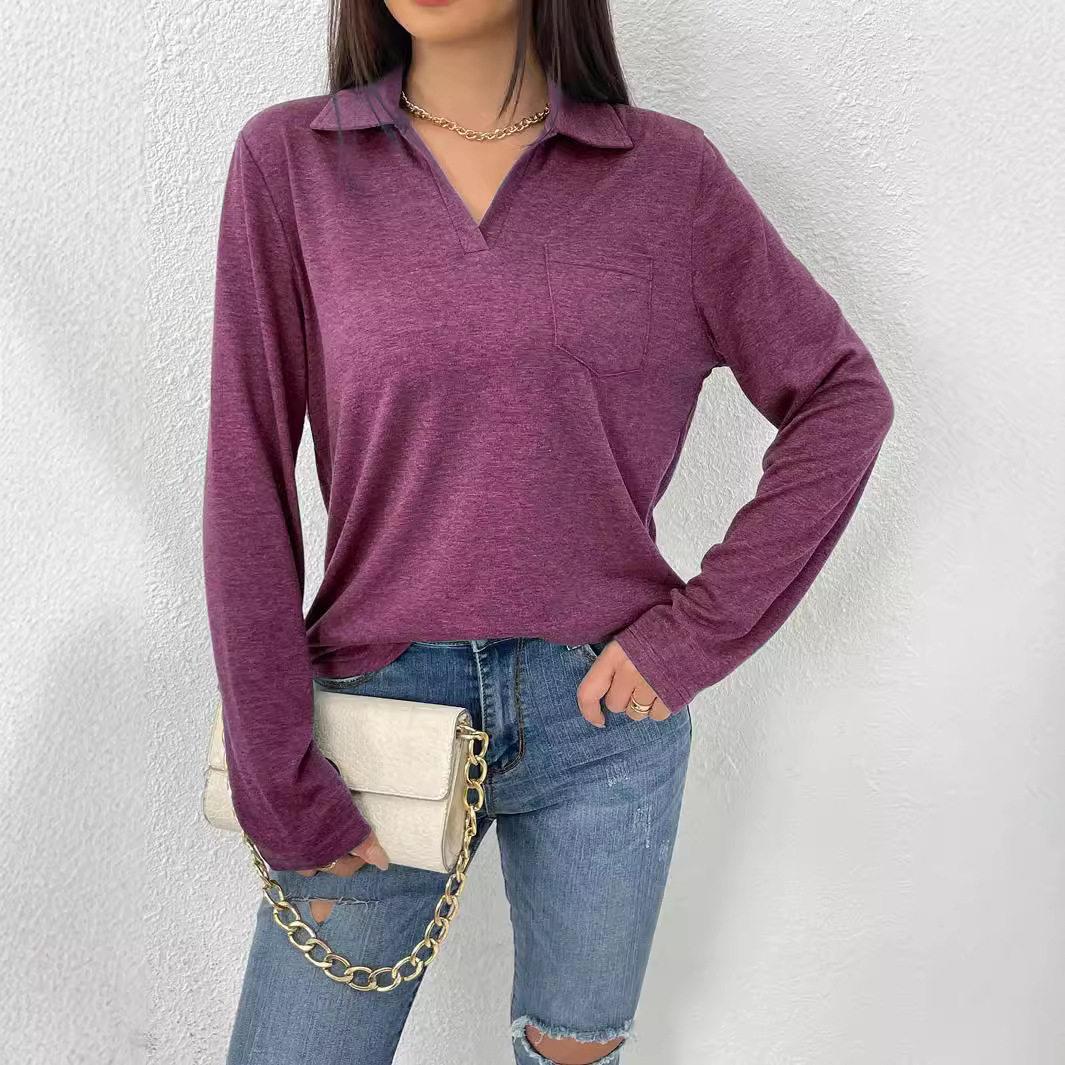 Long sleeved lapel pocket T-shirt长袖翻领口袋T恤图片