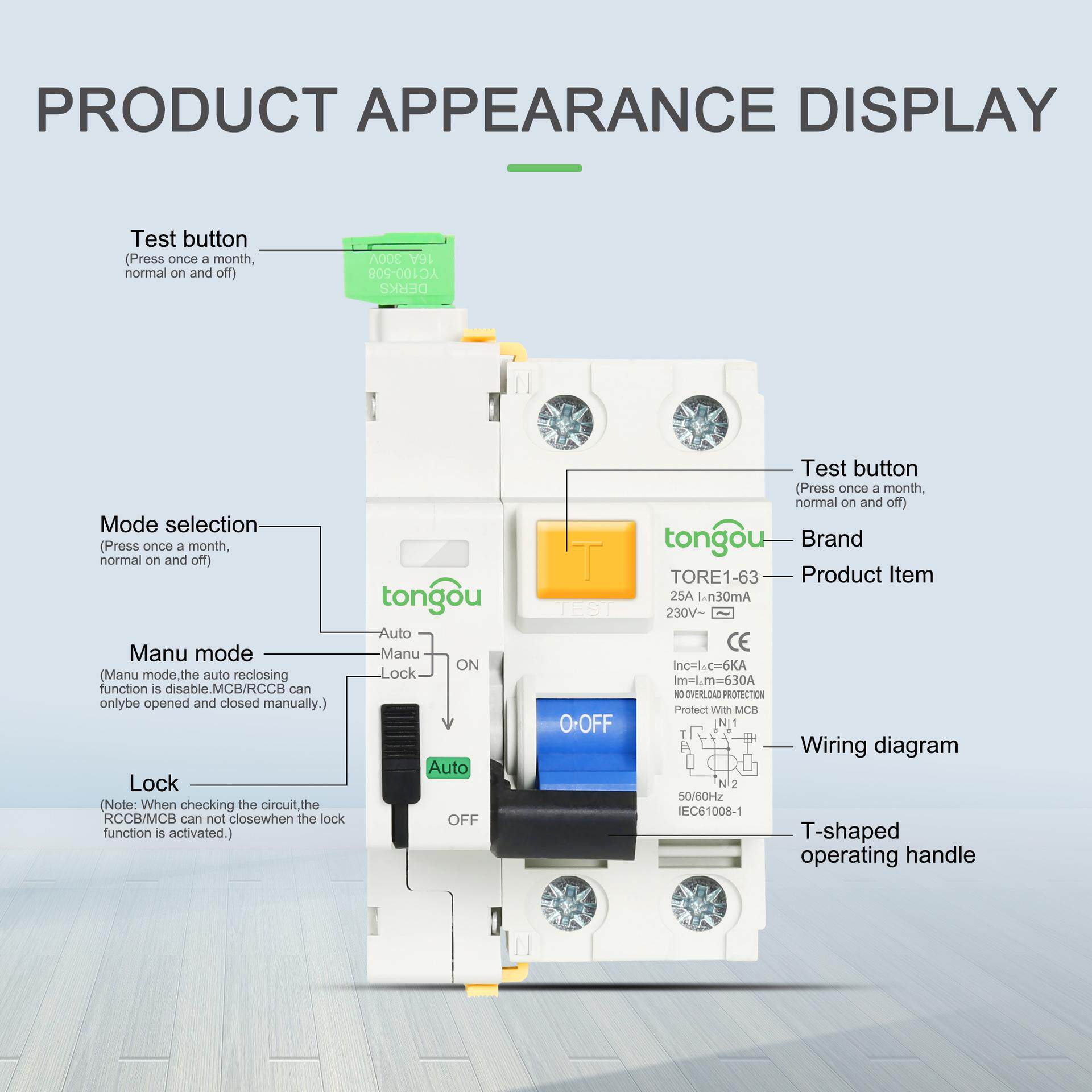 AC型自复式漏电断路器漏电保护器2P63A遥控自动重合闸RCCB跨境RCD