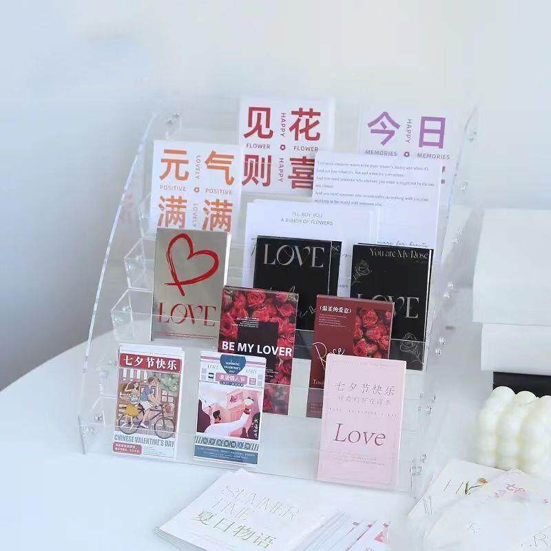 包邮亚克力卡片收纳架明信片收纳鲜花储存盒名片美甲展示架阶梯式
