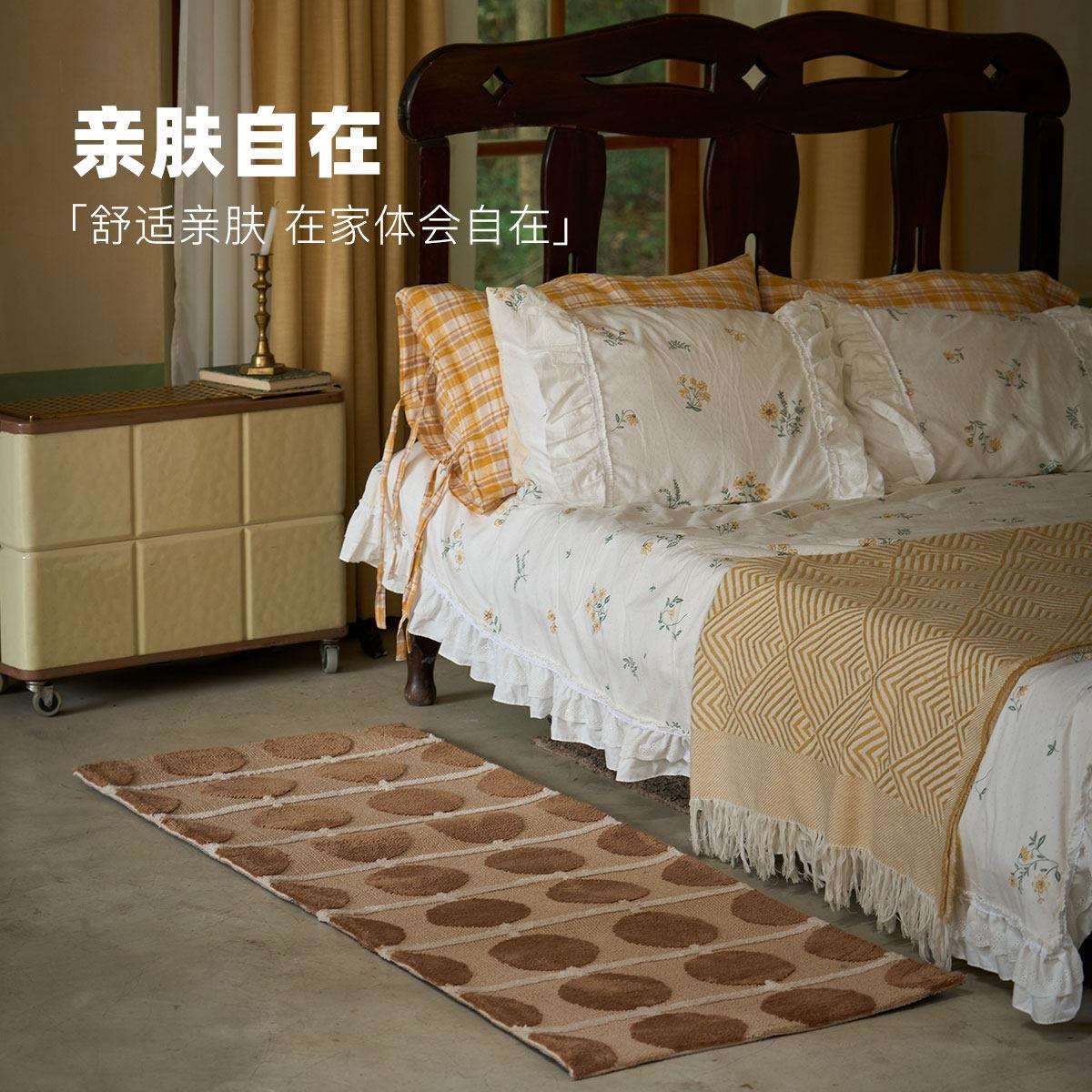 卧房顾盼生辉室地间床边毯毯覆古毯中古客厅茶几房间高级轻奢地垫