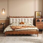 式 古实木床主卧黄木温莎小户型复软包美家具杨中1113古奶油双 法式