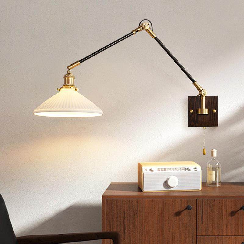 怡希时光中古侘寂风黄铜复古玻璃卧室床头可调节餐厅客厅装饰壁灯