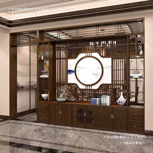 新中式拱门隔断客厅玄关柜入户遮挡家用实木屏风置物架月洞博