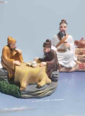 茶文化饰品，古装树脂小人喝茶，趣茶宠物桌面微景观，中国古风文