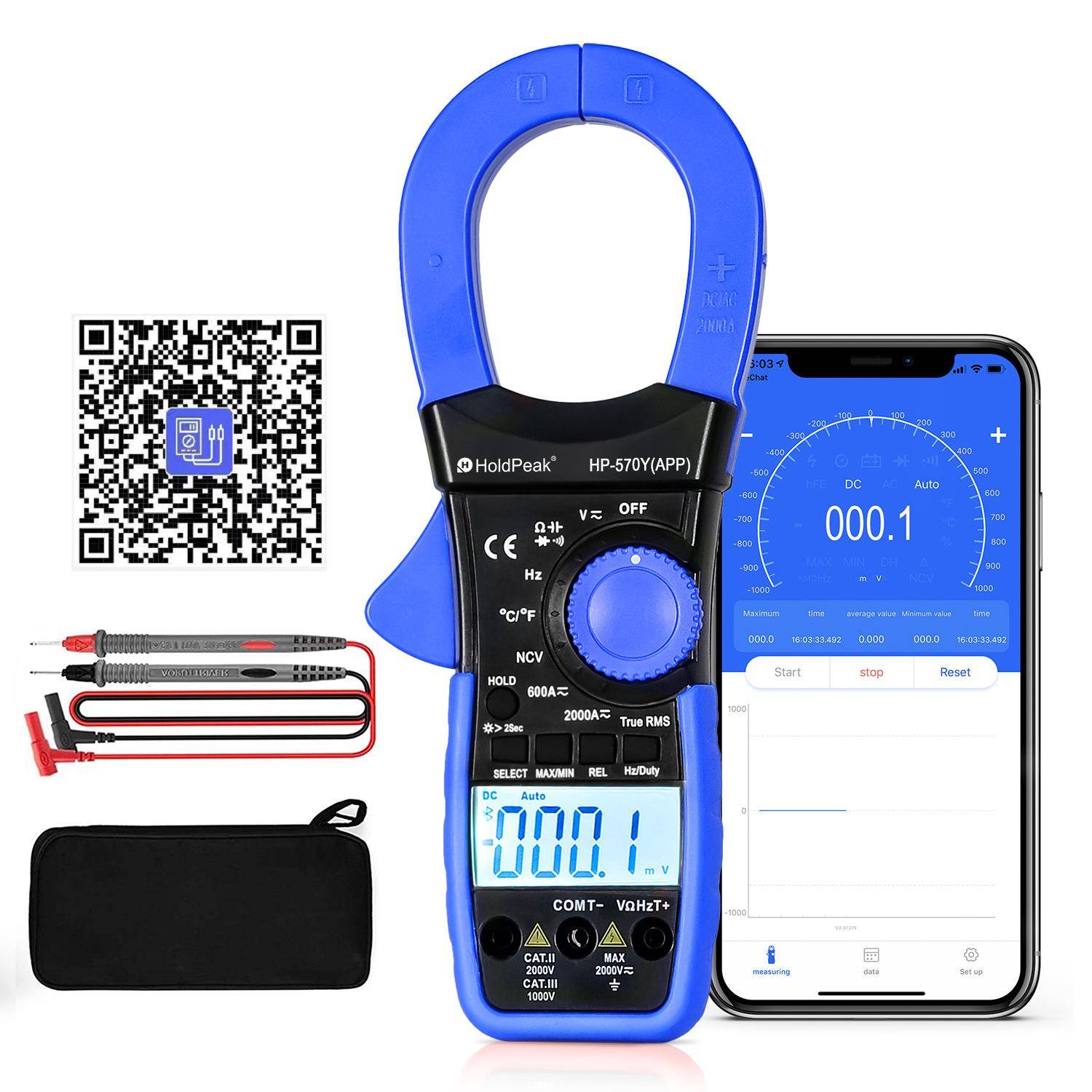 华普HP-570Y-APP交直流2000A/2000V钳形多用表带APP功钳形万用表