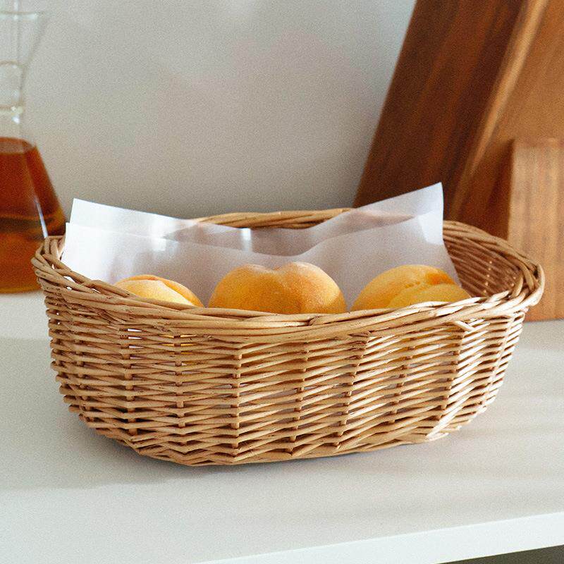 越南藤编烘焙用具零食点心收纳筐圆形面包篮竹编筐鸡蛋水果篮子