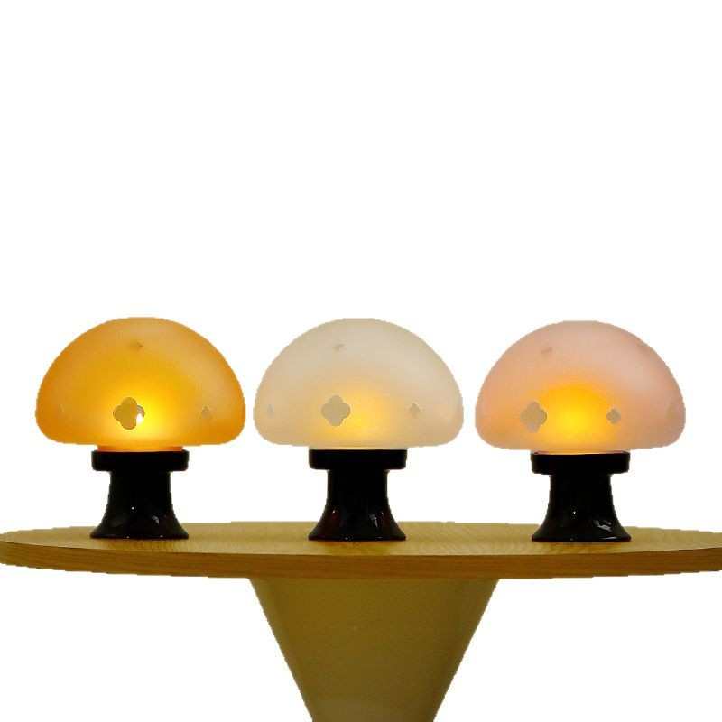 烛台蘑菇蜡烛氛围灯照明茶室咖啡厅创意摆件玻璃茶桌小夜灯装饰