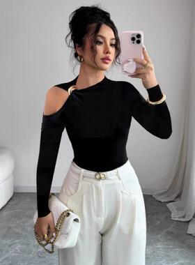 Women's Black High Waisted Flare Pants with Gold Buttons -