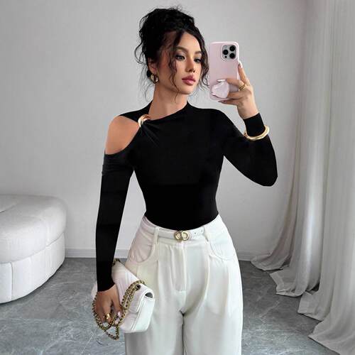 Women's Black High Waisted Flare Pants with Gold Buttons -