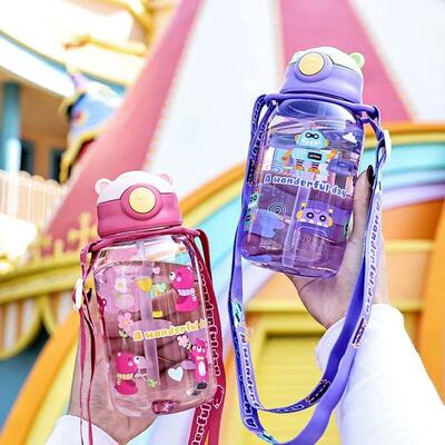 1PC Kids Water Sippy Cup Kids Water Bottle with Straw and Ha