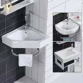 小户型挂墙洗手盆不锈钢浴室柜组合阳台陶瓷三角盆简易壁挂洗手台