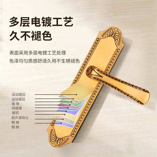 欧式卧室房间室内门黄古铜执手锁静音锁体锌合金实心把手木门锁