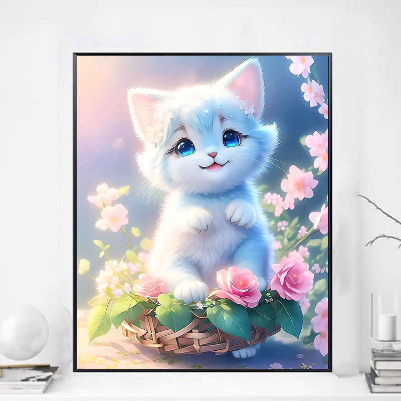 2025新款可爱猫咪钻石画卧室动物贴钻十字绣客厅 儿童手工diy钻石