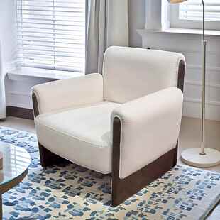 简约现代实木布艺沙发椅酒店民宿咖啡厅接待中古风休闲单人沙发椅