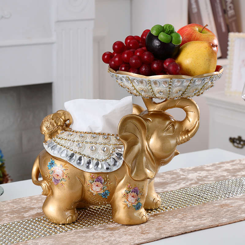 高档创意抽纸盒贴珠客厅茶几餐桌装饰摆件多功能大象收纳盒纸巾盒