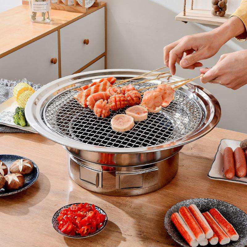 韩式圆形烧烤炉户外防风木炭烤肉炉炭火锅烤肉盘炭火碳烤炉烧烤架