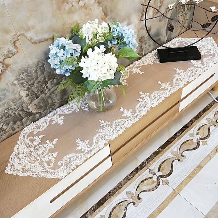 0WYV欧式蕾丝网纱车股绣餐桌布桌旗台布电视柜梳妆台橱柜盖巾布艺
