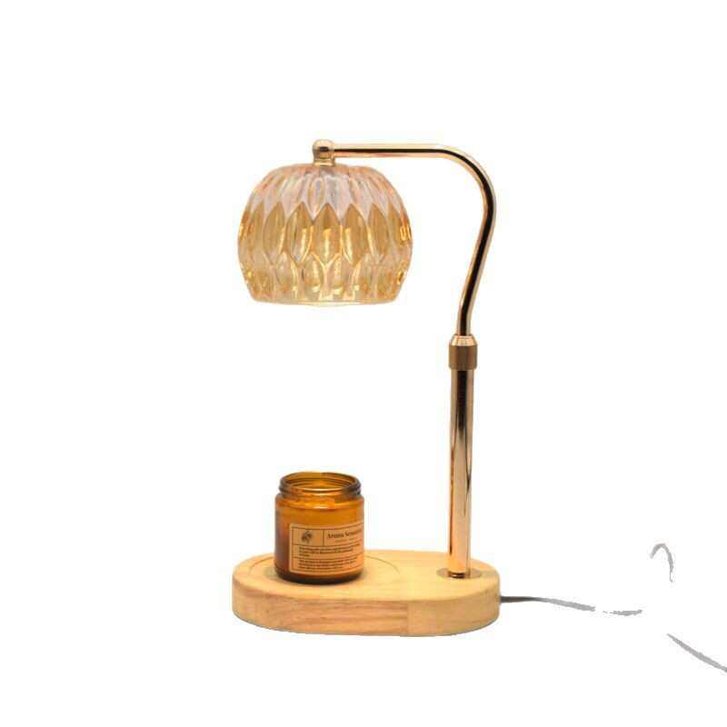 美式香熏灯融蜡灯实木升降琥珀玻璃卧室房间定时调光装饰台灯