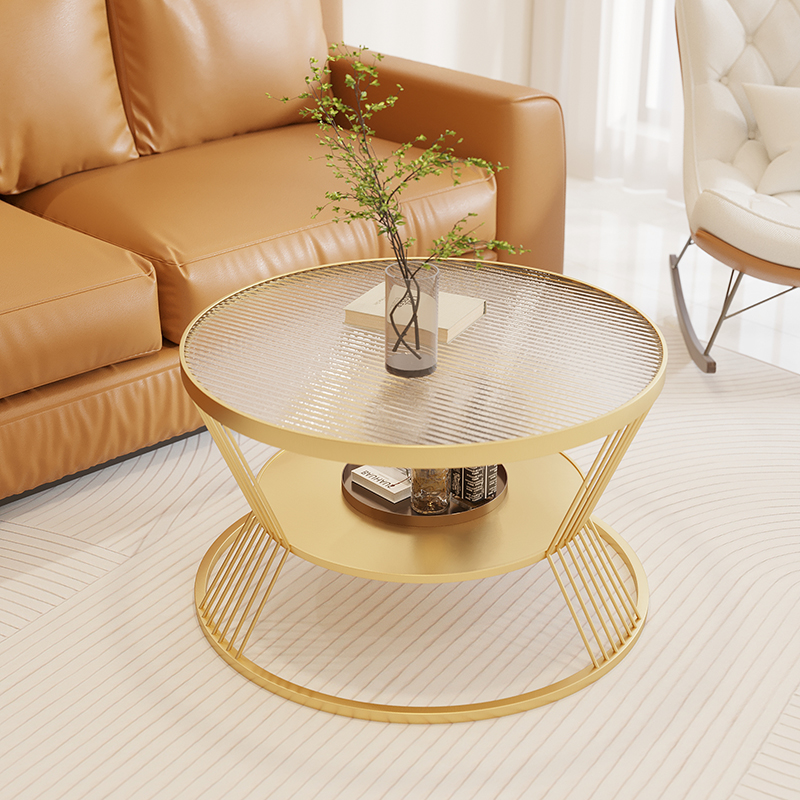 奶油风玻璃圆形家用客厅钢化玻璃小桌子轻奢现代公寓茶几小户型桌