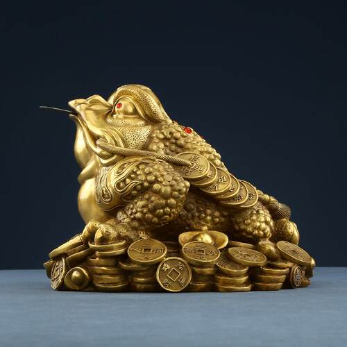 黄铜献宝蟾蜍摆件家居客厅办公室金钱蟾蜍装饰摆设开业礼品金蟾