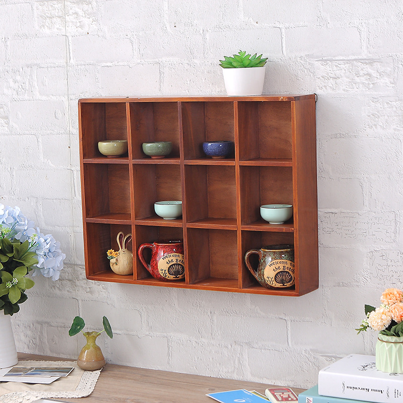 长方形复古木质杂物家用陈列架