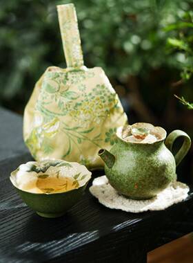 洒金漫野雏菊陶瓷旅行茶具外出携带包户外露营泡茶套装一人饮茶壶