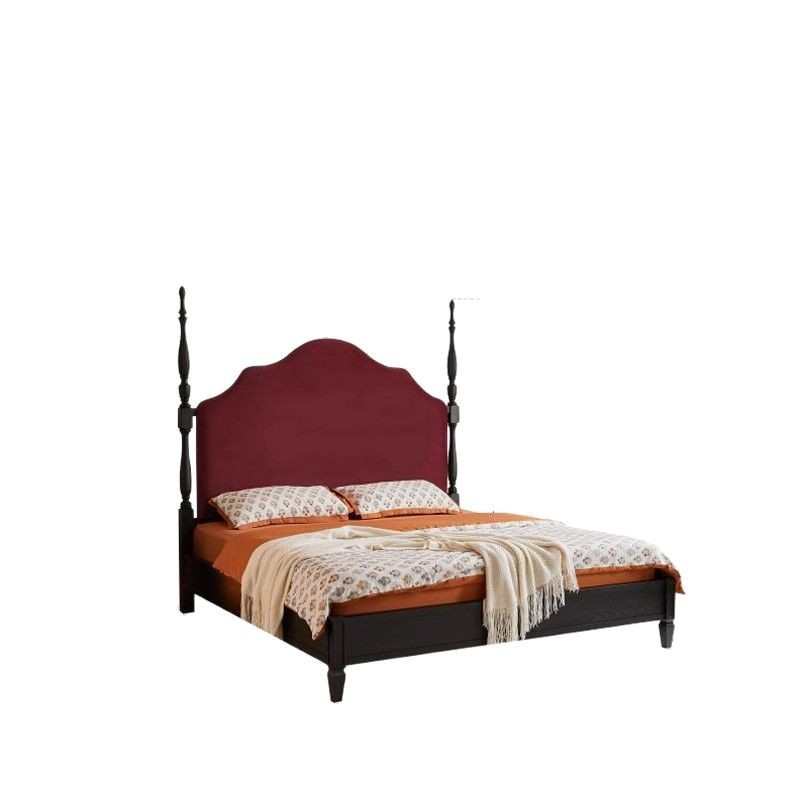 中古风罗马柱实木床家用双人主卧大床法式复古软包床高档轻奢婚床